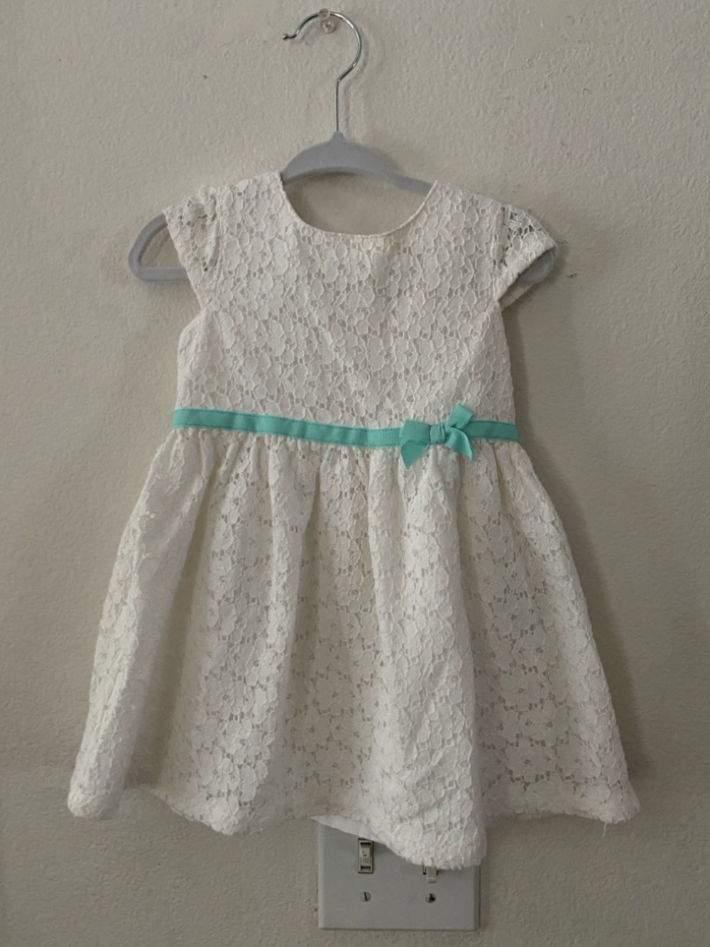 Carter's White Lace Dress with Mint Ribbon